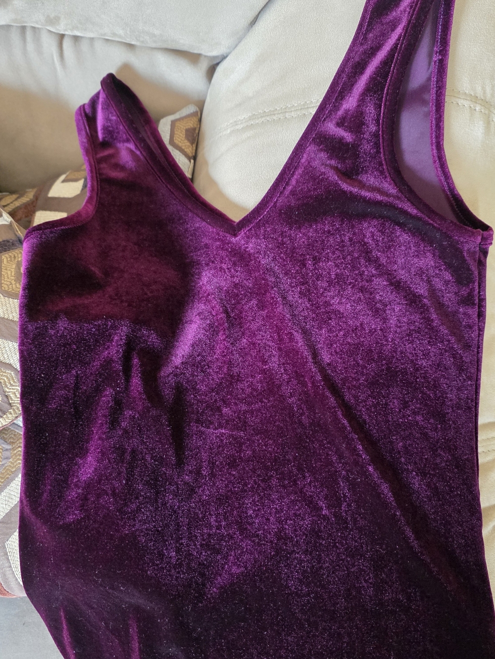 Suzy Shier Deep Purple Velvet V-Neck Tank